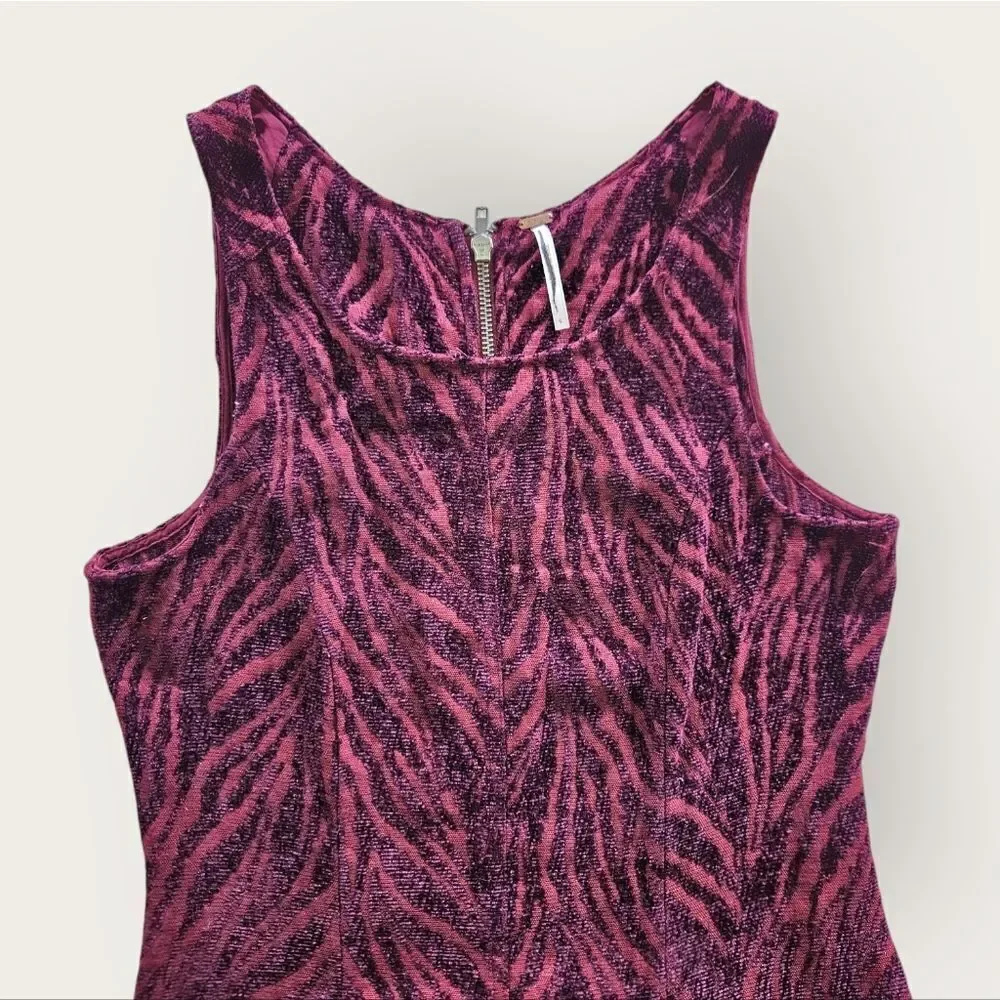 Free People Chenille Zebra Print Drop Waist Pleated Mini Dress in Mulberry 6